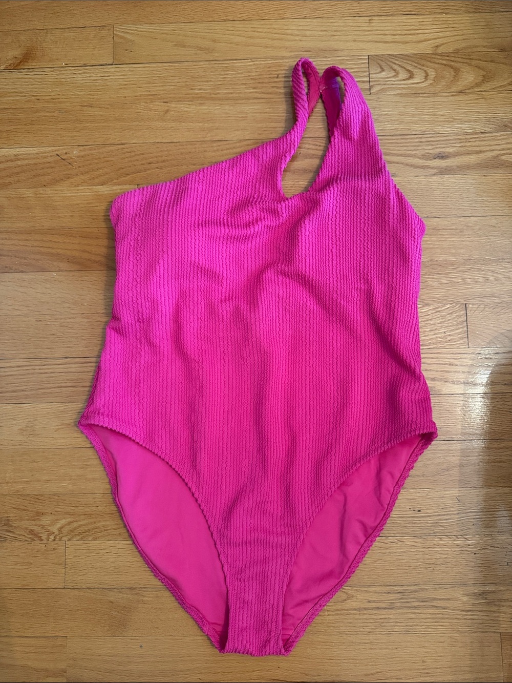 Hot Pink One-Shoulder Ribbed One-Piece Swimsuit